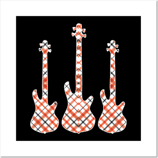 Red Black Plaid Matching Christmas Pattern Bass Player Posters and Art